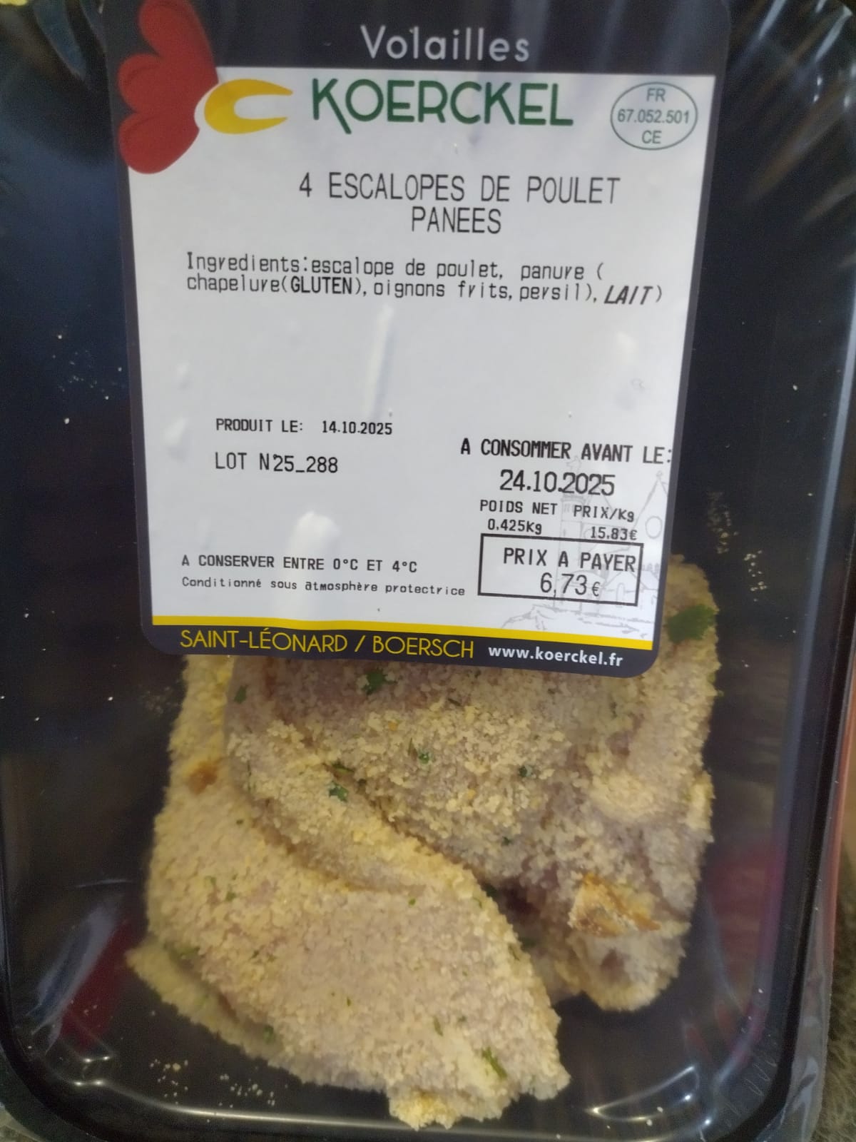 Escalope de poulet panés par 4